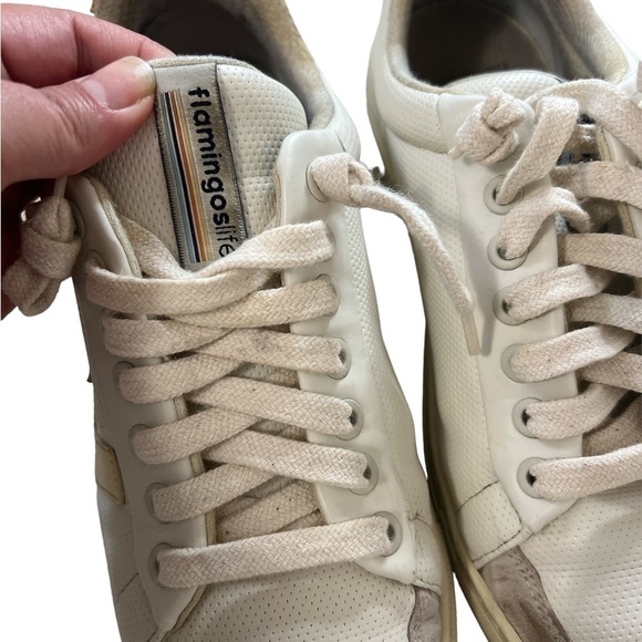 𝅺F- Flamingos Lite Coke White Vegan Distressed Initial Sneakers - Picture 8 of 12